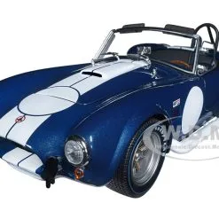 Shelby Cobra 427 S/C Dark Blue Metallic With White Stripes 1/18 Diecast Model Car By Kyosho