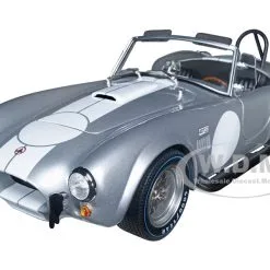 Shelby Cobra 427 S/C Silver Metallic With White Stripes 1/18 Diecast Model Car By Kyosho