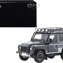 Land Rover Defender 90 With Roof Rack Dark Gray Metallic With Black Top And Chequer Plates 1/18 Diecast Model Car By Kyosho