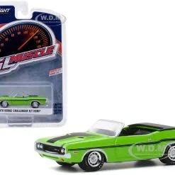 1970 Dodge Challenger R/T HEMI Convertible Sublime Green With Black Stripes "Greenlight Muscle" Series 23 1/64 Diecast Model Car By Greenlight