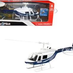 Bell 206 Helicopter Dark Blue And White "Police" "Sky Pilot" Series 1/34 Diecast Model By New Ray