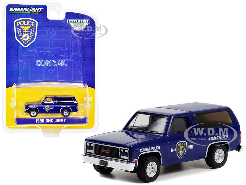 1990 GMC Jimmy Police Vehicle Dark Blue "Conrail Police K-9 Unit" "Hobby Exclusive" 1/64 Diecast Model Car By Greenlight 3 1990 GMC Jimmy Police Vehicle Dark Blue "Conrail Police K-9 Unit" "Hobby Exclusive" 1/64 Diecast Model Car By Greenlight