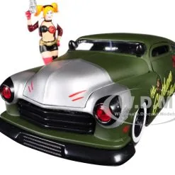 1951 Mercury Matt Green With Harley Quinn Diecast Figurine "DC Comics Bombshells" Series 1/24 Diecast Model Car By Jada