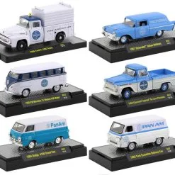 "Auto Trucks" Release 57, Set Of 6 Pieces "Pan American World Airways" (Pan Am) IN DISPLAY CASES 1/64 Diecast Model Cars By M2 Machines