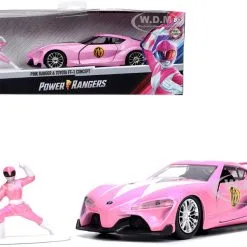 Toyota FT-1 Concept Pink Metallic And Pink Ranger Diecast Figurine "Power Rangers" "Hollywood Rides" Series 1/32 Diecast Model Car By Jada