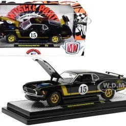 1970 Ford Mustang BOSS 302 #15 "Muscle Parts" Black With Gold Stripes Limited Edition To 6600 Pieces Worldwide 1/24 Diecast Model Car By M2 Machines