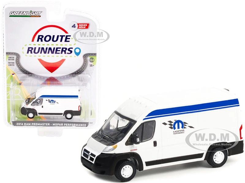 2014 Ram ProMaster Van White With Blue Stripes "Mopar Performance" "Route Runners" Series 4 1/64 Diecast Model Car By Greenlight 3 2014 Ram ProMaster Van White With Blue Stripes "Mopar Performance" "Route Runners" Series 4 1/64 Diecast Model Car By Greenlight