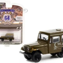 1970 Jeep DJ-5 Dark Olive Green U.S. Army "Battalion 64" Release 1 1/64 Diecast Model Car By Greenlight