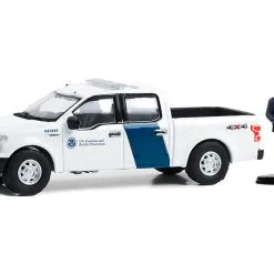 2018 Ford F-150 XLT White U.S. Customs And Border Protection With Customs Officer Figurine "The Hobby Shop" Series 15 1/64 Diecast Model Car By Greenlight