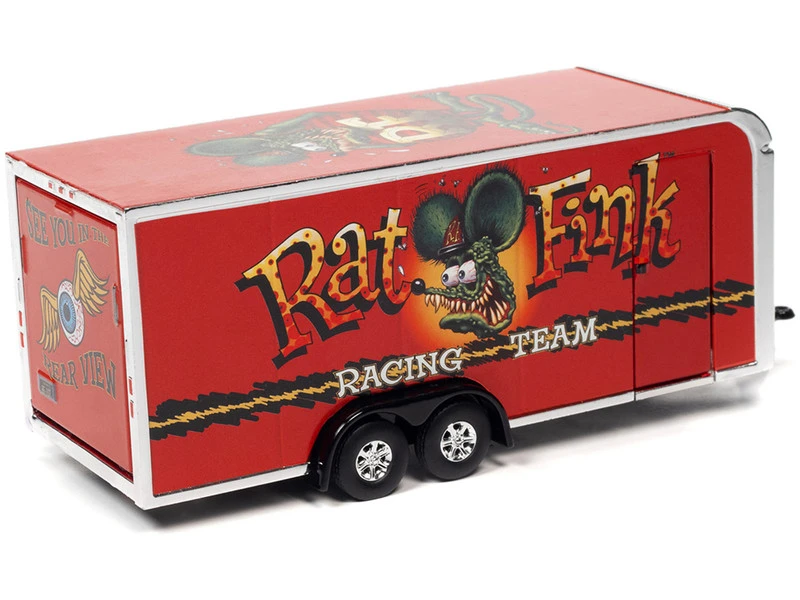 4-Wheel Enclosed Car Trailer Red "Rat Fink" 1/64 Diecast Model By Auto World 5 4-Wheel Enclosed Car Trailer Red "Rat Fink" 1/64 Diecast Model By Auto World - Image 3