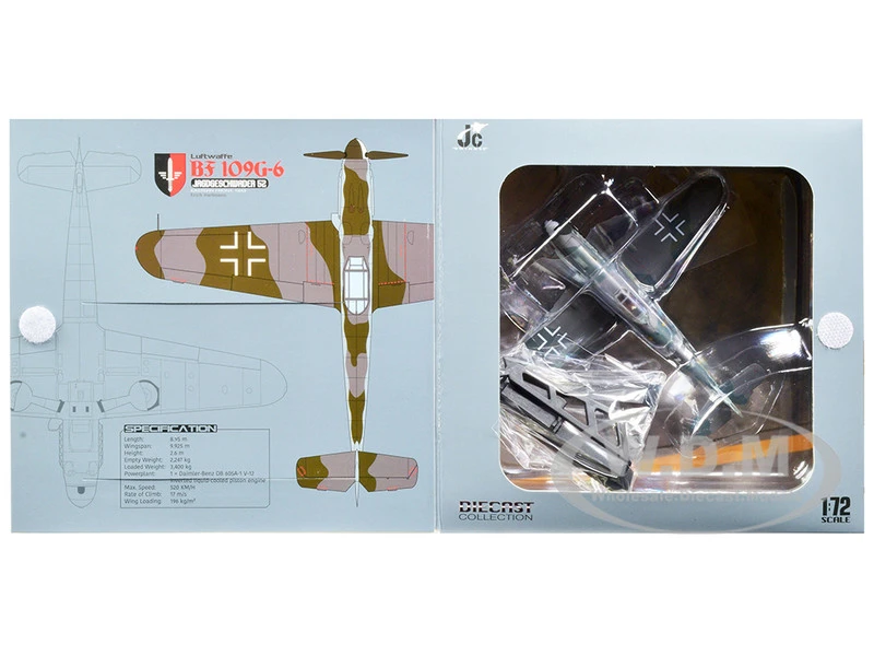 Messerschmitt Luftwaffe BF 109G-6 Fighter Plane "Jagdgeschwader 52 Eastern Front, 1943 Erich Hartmann" With Display Stand Limited Edition To 600 Pieces Worldwide 1/72 Diecast Model By JC Wings 8 Messerschmitt Luftwaffe BF 109G-6 Fighter Plane "Jagdgeschwader 52 Eastern Front, 1943 Erich Hartmann" With Display Stand Limited Edition To 600 Pieces Worldwide 1/72 Diecast Model By JC Wings - Image 6