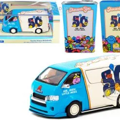 Toyota Hiace Widebody Van "Mr. Men Little Miss 50th Anniversary" (1971-2021) With METAL OIL CAN 1/64 Diecast Model Car By Tarmac Works