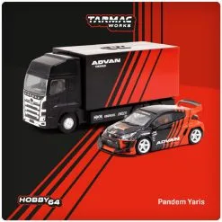 Pandem Toyota Yaris ADVAN With Truck Black And Red "Hobby64" Series 1/64 Diecast Model Car By Tarmac Works