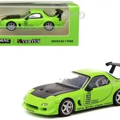 Vertex RX-7 FD3S RHD (Right Hand Drive) Light Green With Matt Black Hood And Graphics "Global64" Series 1/64 Diecast Model Car By Tarmac Works